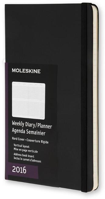 Couverture du livre « Agenda semainier vertical 2016 grand format noir couverture rigide » de  aux éditions Moleskine