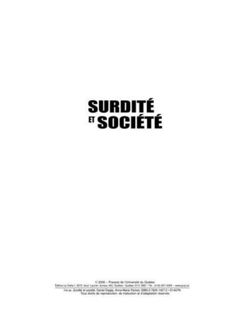 Couverture du livre « Surdité et société » de Anne-Marie Parisot et Daniel Daigle et Philippe Prinz aux éditions Pu De Quebec