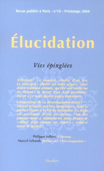 Couverture du livre « Elucidation n 10 » de  aux éditions Verdier