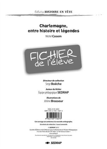 Couverture du livre « Charlemagne, histoire et legendes - fichier » de  aux éditions Sedrap