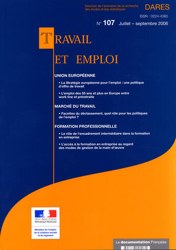Couverture du livre « Cahier travail et emploi n.107 » de Ministere De L'Emploi Et De La Solidarite aux éditions Documentation Francaise