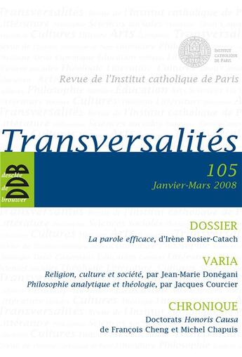 Couverture du livre « REVUE TRANSVERSALITE N.105 » de Revue Transversalite aux éditions Desclee De Brouwer