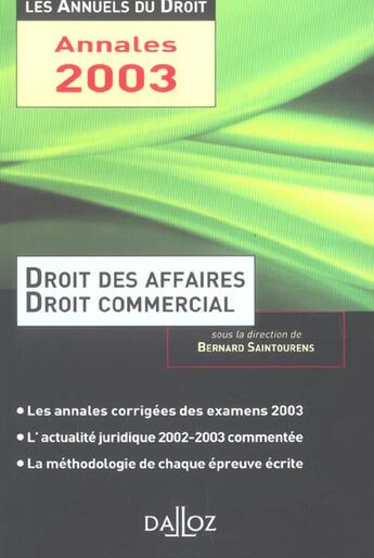 Couverture du livre « Droit Affaires .. 2003 Annuels Droit » de Saintourens-B aux éditions Dalloz