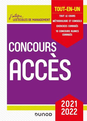 Couverture du livre « Concours Accès ; tout-en-un (édition 2021/2022) » de Marie-Virginie Speller et Pia Boisbourdain et Catherine Baldit-Dufays et Marie-Annik Durand et Benoit Priet aux éditions Dunod