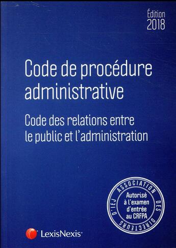 Couverture du livre « Code de procédure administrative (édition 2018) » de  aux éditions Lexisnexis