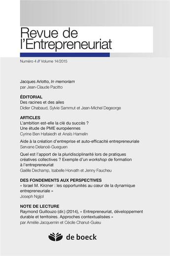 Couverture du livre « Revue de l'entrepreneuriat 2015/4 » de  aux éditions De Boeck Superieur