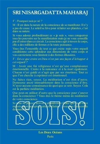 Couverture du livre « Sois ! » de Maharaj Nisargadatta aux éditions Les Deux Oceans