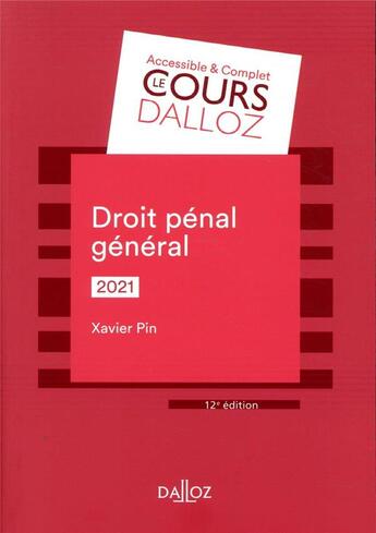 Couverture du livre « Droit pénal général (édition 2021) » de Xavier Pin aux éditions Dalloz