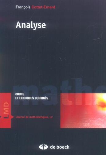 Couverture du livre « Analyse » de Cottet-Emard Francoi aux éditions De Boeck Superieur