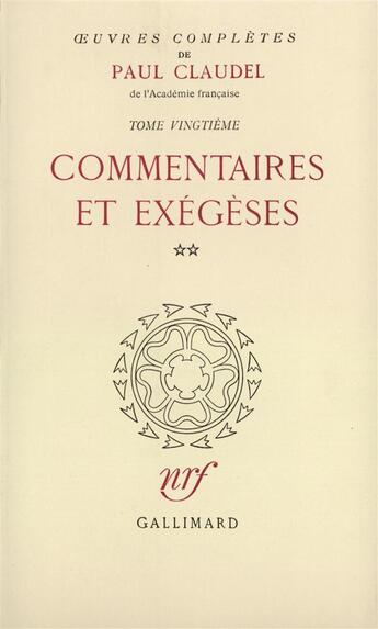 Couverture du livre « Oeuvres complètes t.20 » de Paul Claudel aux éditions Gallimard