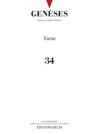 Couverture du livre « Geneses n 34 - varia » de Nicolas Mariot aux éditions Belin