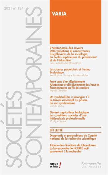 Couverture du livre « Societes contemporaines 124 » de  aux éditions Presses De Sciences Po