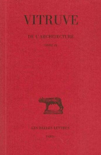 Couverture du livre « De l'architecture L9 » de Vitruve aux éditions Belles Lettres