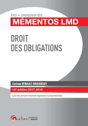 Couverture du livre « Droit des obligations (édition 2017/2018) » de Corinne Renault-Brahinsky aux éditions Gualino