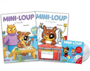 Couverture du livre « Mini-Loup à l'école ; Mini-Loup à l'hôpital » de Philippe Matter aux éditions Hachette Enfants