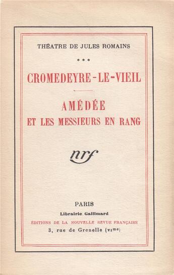 Couverture du livre « Theatre - vol03 » de Jules Romains aux éditions Gallimard