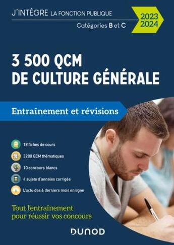 Couverture du livre « 3500 qcm de culture generale - 2023-2024 - categories b et c » de Malika Abdoun aux éditions Dunod