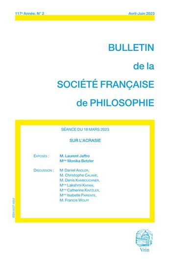 Couverture du livre « Sur l'acrasie » de Laurent Jaffro et Monika Betzler aux éditions Societe Francaise De Philosophie