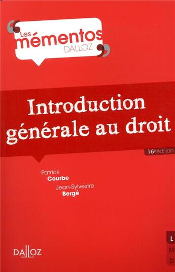 Couverture du livre « Introduction générale au droit » de Patrick/Berge aux éditions Dalloz