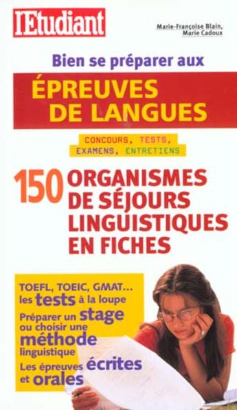 Couverture du livre « Bien se preparer aux epreuves de langue 2001 » de Marie-Francoise Blain aux éditions L'etudiant