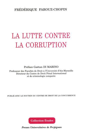 Couverture du livre « Lutte contre la corruption » de Frederique Farouz-Chopin aux éditions Pu De Perpignan