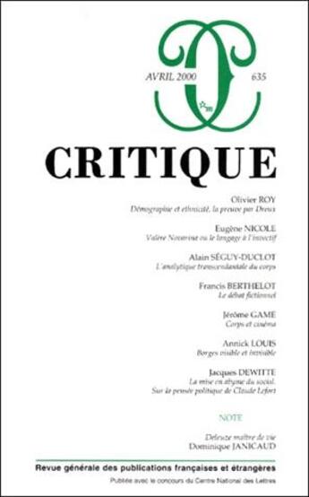 Couverture du livre « Revue critique n.635 » de Revue Critique aux éditions Minuit