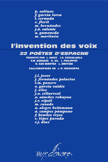 Couverture du livre « L'invention des voix ; 22 poètes d'Espagne » de  aux éditions Voix D'encre