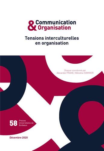 Couverture du livre « Tensions interculturelles en organisation » de Frame Alex/Sommier M aux éditions Pu De Bordeaux