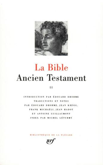 Couverture du livre « La Bible ; ancien testament Tome 2 » de Anonyme aux éditions Gallimard