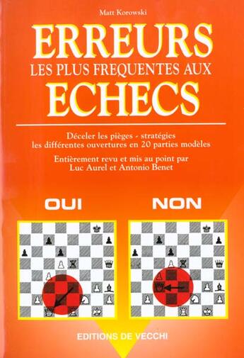 Couverture du livre « Erreurs les plus frequentes aux echecs » de Matt Korowski aux éditions De Vecchi