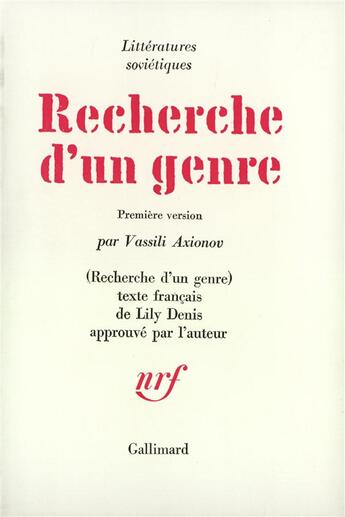 Couverture du livre « Recherche d'un genre » de Vassili Axionov aux éditions Gallimard