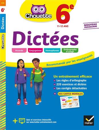 Couverture du livre « Chouette entrainement - 3 - dictees 6e - cahier d'entrainement en orthographe » de Sauve Fabienne aux éditions Hatier