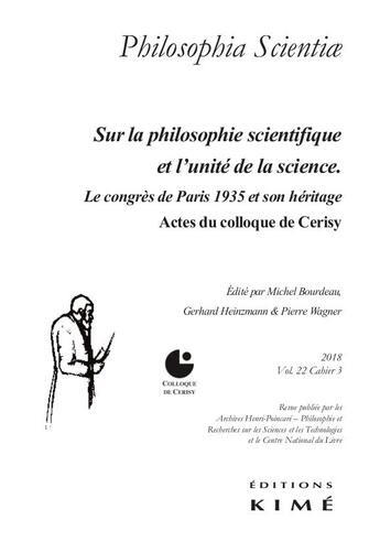 Couverture du livre « Sur la philosophie scientifique ; l'héritage du Congrès de Paris 1935 » de Michel Bourdeau aux éditions Kime