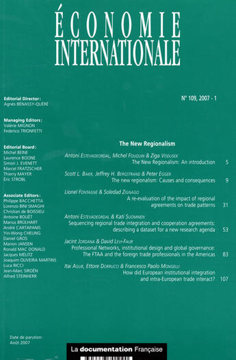 Couverture du livre « ECONOMIE INTERNATIONALE T.109 ; 1er trimestre 2007 » de  aux éditions Documentation Francaise