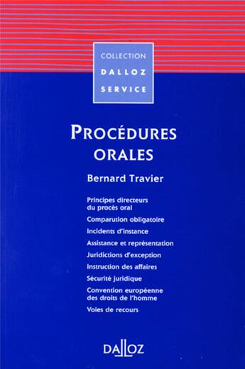 Couverture du livre « Procedures orales - 1ere ed. » de Bernard Travier aux éditions Dalloz