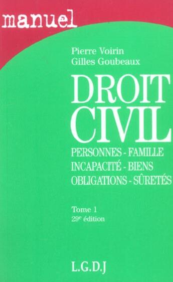 Couverture du livre « Manuel droit civil 1 » de Goubeaux/Voirin aux éditions Lgdj