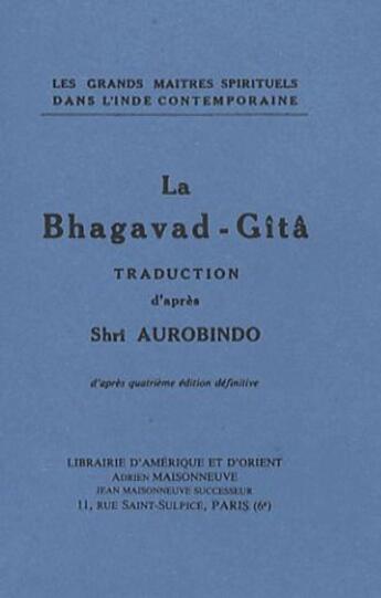 Couverture du livre « La Bhagavad-gîtâ » de  aux éditions Jean Maisonneuve