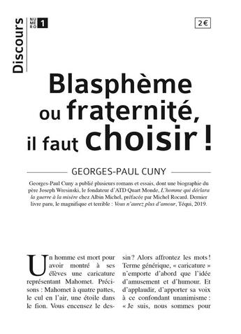 Couverture du livre « Blasphème ou fraternité, il faut choisir ! » de Georges-Paul Cuny aux éditions Tequi