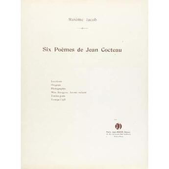 Couverture du livre « Poemes de jean cocteau (6) --- voix et piano » de Jacob Dom Clement aux éditions Jobert