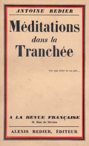 Couverture du livre « Méditations dans la tranchée » de Antoine Redier aux éditions Nel