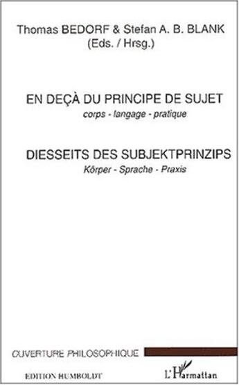 Couverture du livre « En deca du principe de sujet - corps - langage - pratique - diesseits des subjektprinzips - korper - » de  aux éditions L'harmattan