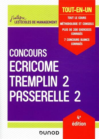 Couverture du livre « Concours Écricome Tremplin 2 et Passerelle 2 ; tout-en-un (4e édition) » de Marie-Virginie Speller et Pia Boisbourdain et Helene Bautheney aux éditions Dunod