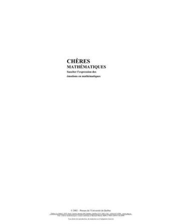 Couverture du livre « Chères mathématiques ; susciter l'expression des émotions en mathématiques » de Bernard Masse et Louise Lafortune aux éditions Pu De Quebec