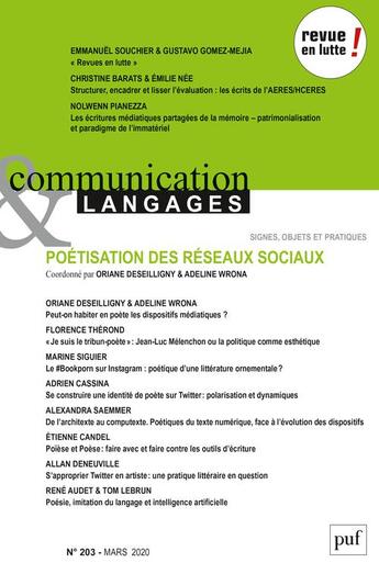 Couverture du livre « Communication et langages 2020, n.203 » de  aux éditions Puf