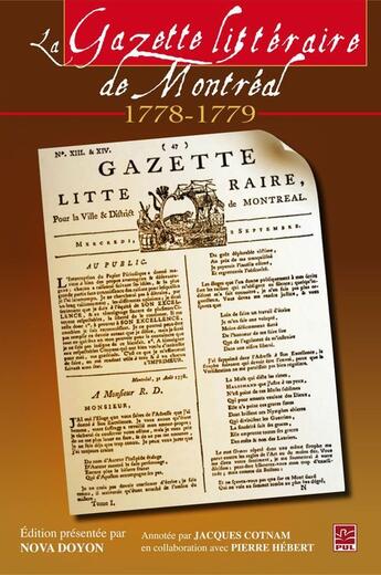 Couverture du livre « La gazette littéraire de Montreal, 1778-1779 » de Nova Doyon aux éditions Presses De L'universite De Laval