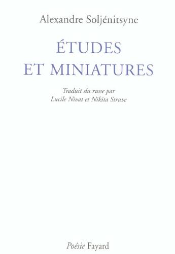 Couverture du livre « Études et miniatures » de Alexandre Soljenitsyne aux éditions Fayard