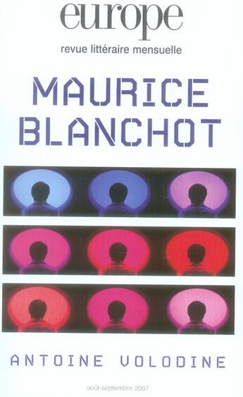 Couverture du livre « Revue Europe N.940 ; Maurice Blanchot ; Antoine Volodine » de  aux éditions Revue Europe