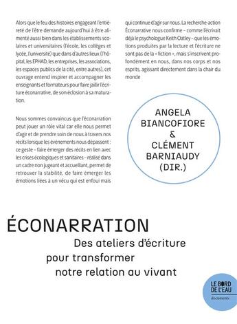 Couverture du livre « L'éconarration : des ateliers d'écriture pour transformer notre relation au vivant » de Angela Biancofiore et Clement Barniaudy aux éditions Bord De L'eau