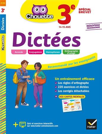 Couverture du livre « Chouette entrainement - 23 - dictees 3e special brevet - cahier d'entrainement en orthographe » de Sauve Fabienne aux éditions Hatier