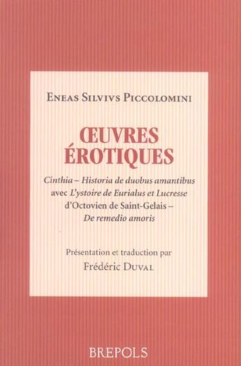 Couverture du livre « Oeuvres érotiques » de Eneas Silvius Piccolomini aux éditions Brepols